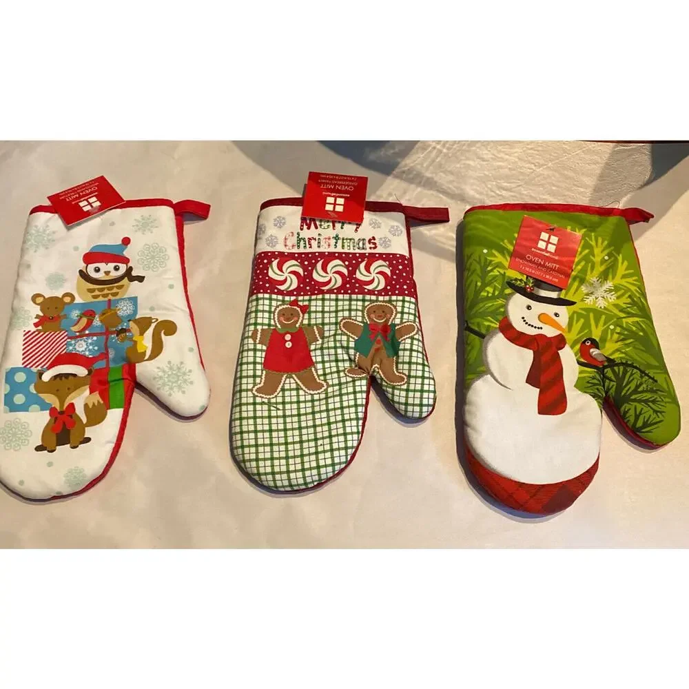 Oven Mitts (3) Christmas Snowman Kitchen Baking Holiday Decor Essential Home NEW